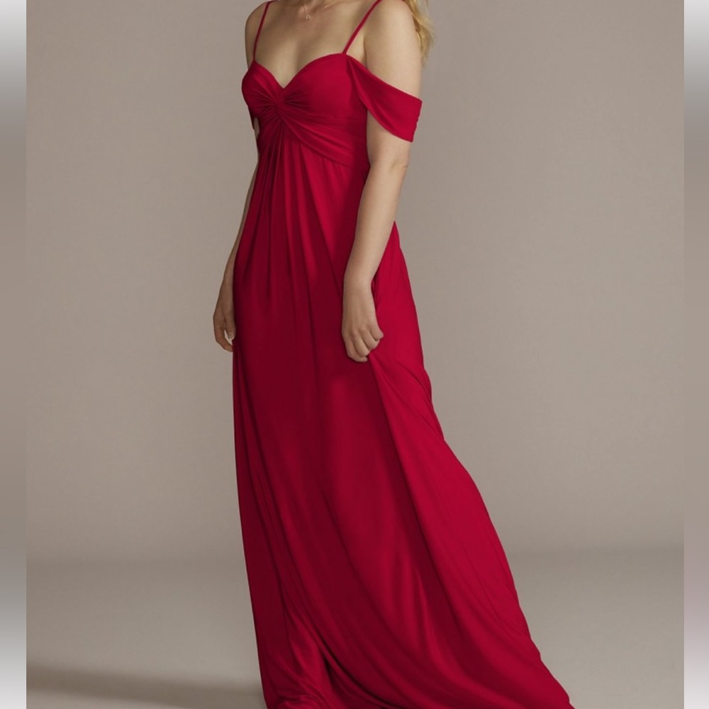 Apple red Jersey twist knot empire waist bridesmaid dress